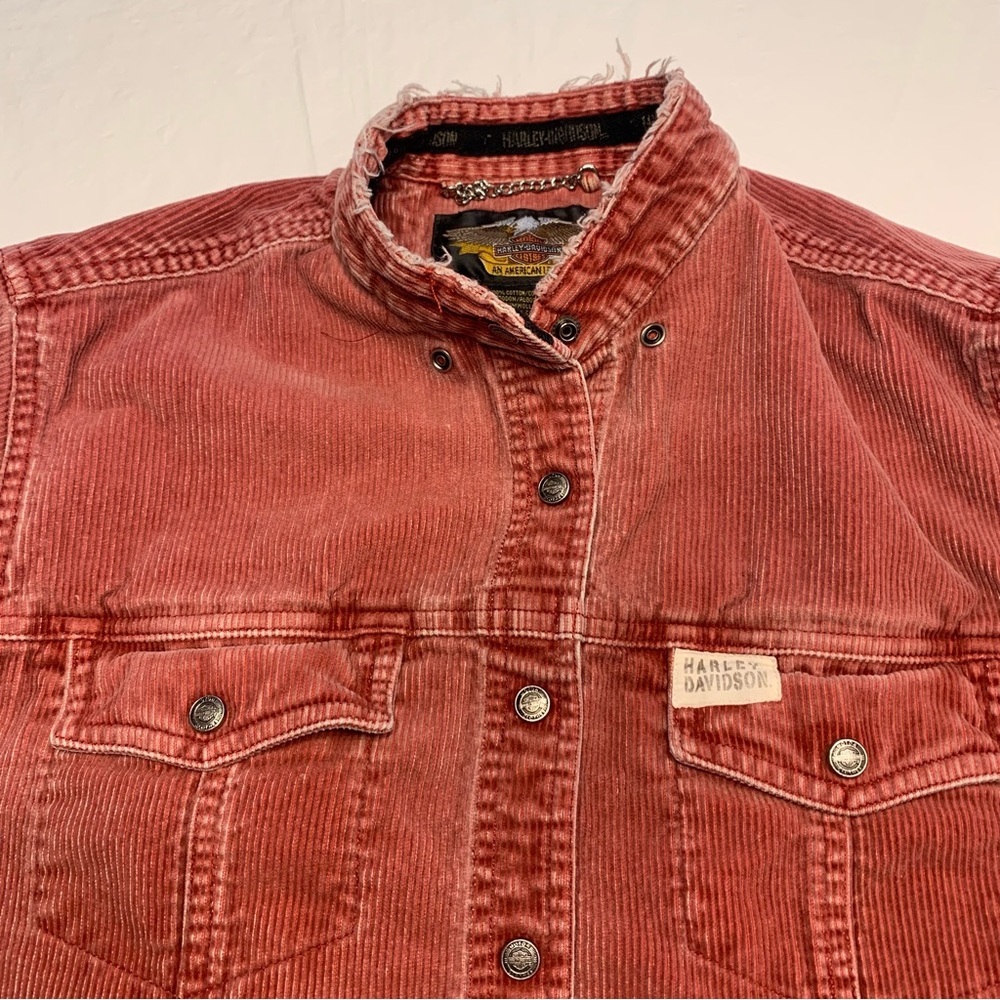 Harley Davidson Red Corduroy Snap Button Shirt Jacket Women’s Medium - Picture 2 of 7